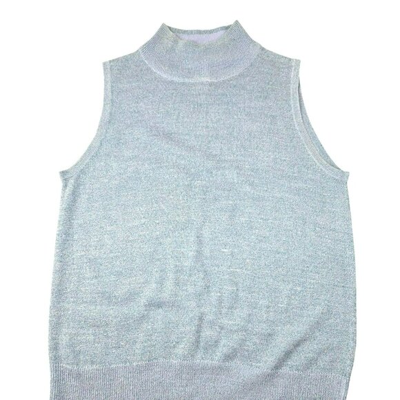 Sleeveless Light Blue Metallic Mock Turtleneck Sweater Dressbarn Size M JJ1823 - Picture 1 of 7